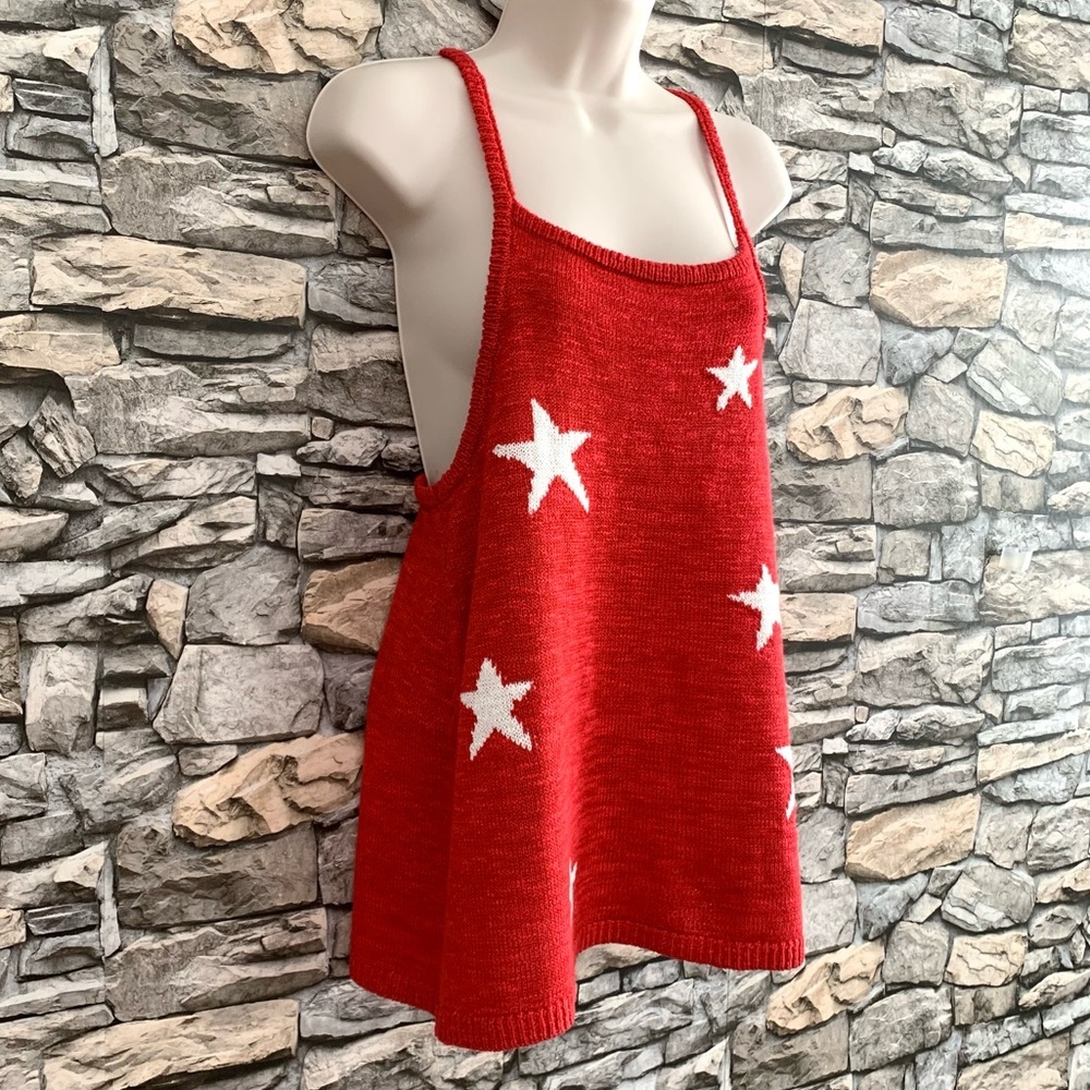 #83 Freshman 1996 Starry Americana Red Knit Crossback Sweater Juniors Tank Top - Picture 2 of 13
